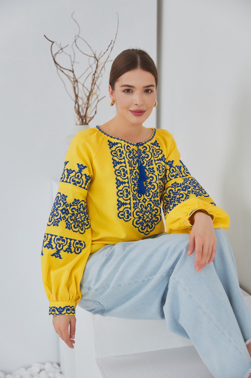 Жіноча вишита сорочка Козачка (жовто-блакитна)