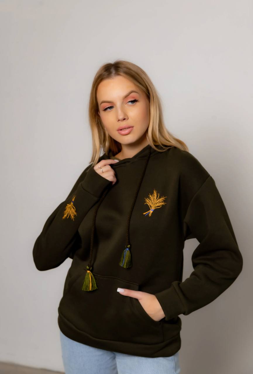 Жіноче вишите худі Колос (хакі)