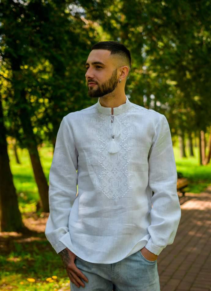 Чоловіча вишита сорочка Світанок (біла по білому)