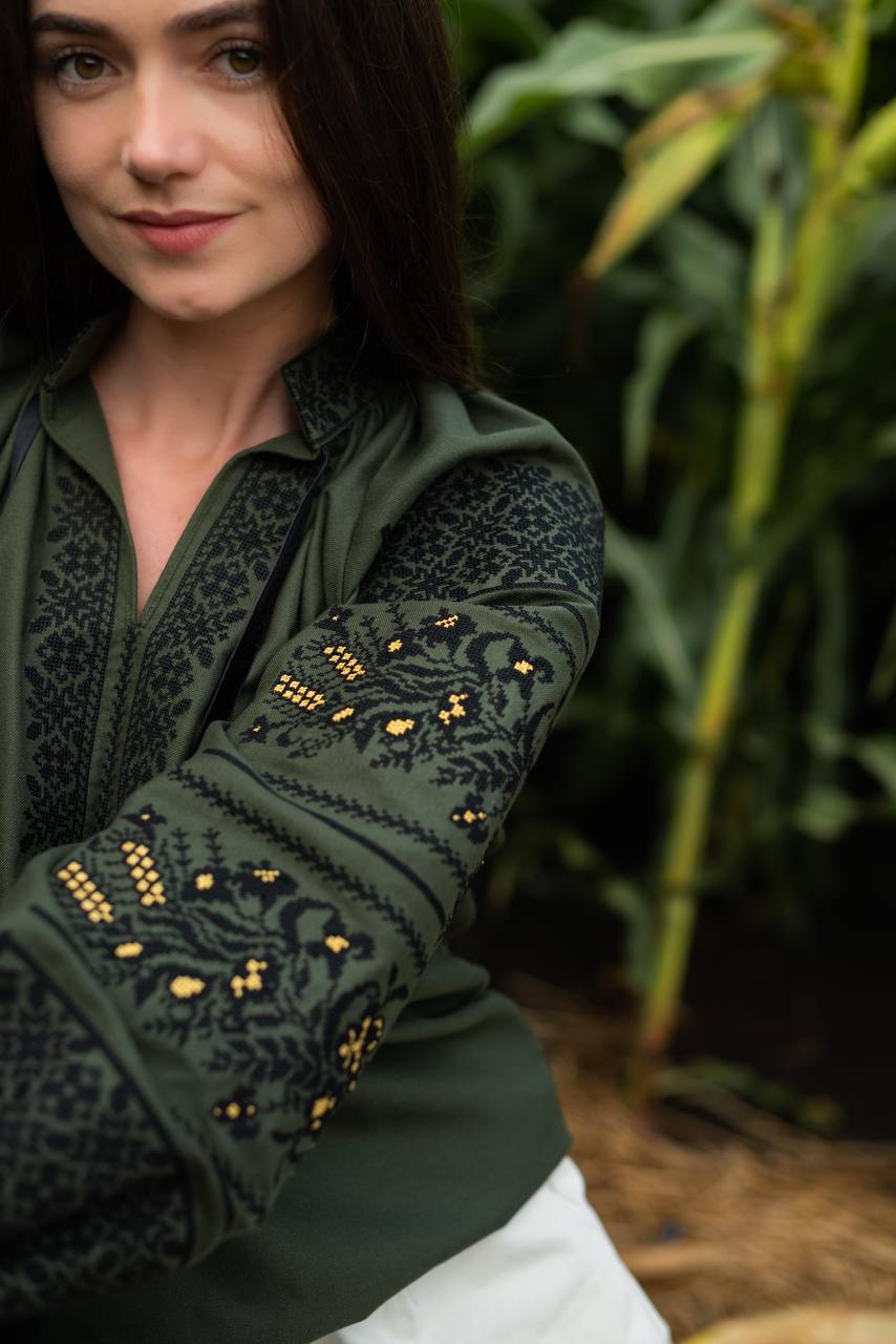 Жіноча вишита сорочка Сокальська (зелена) hover image
