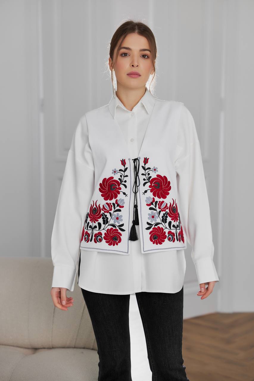 Жіноча вишита жилетка Петриківка (біла)