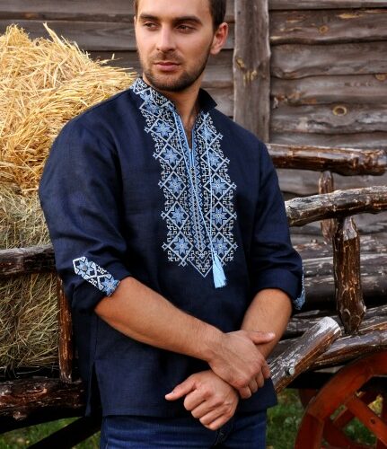 Чоловіча вишиванка Верба (синя) - S
