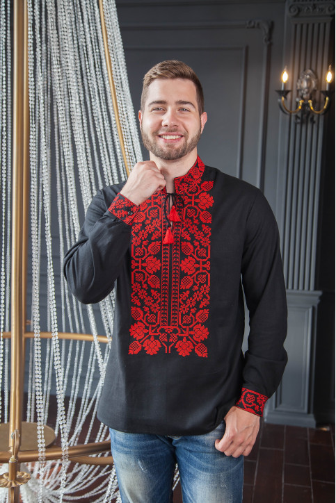 Вишиванка чоловіча Всеволод (чорно-червона)