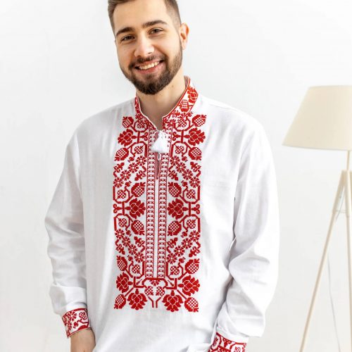 Чоловіча вишиванка Всеволод (біло-червона) - S