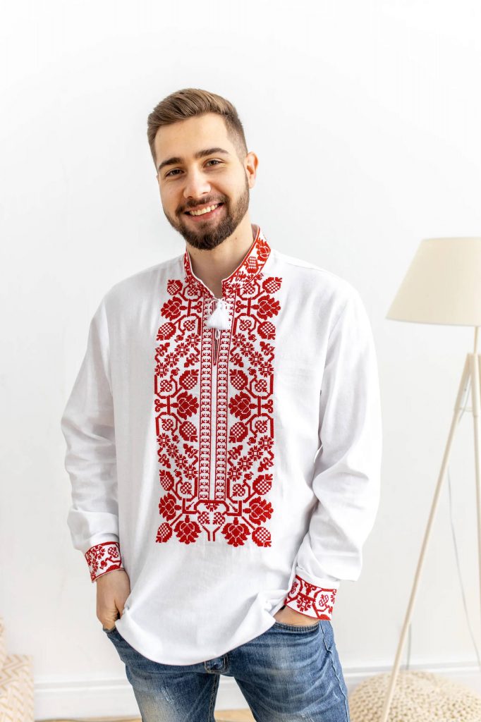 Чоловіча вишиванка Всеволод (біло-червона)