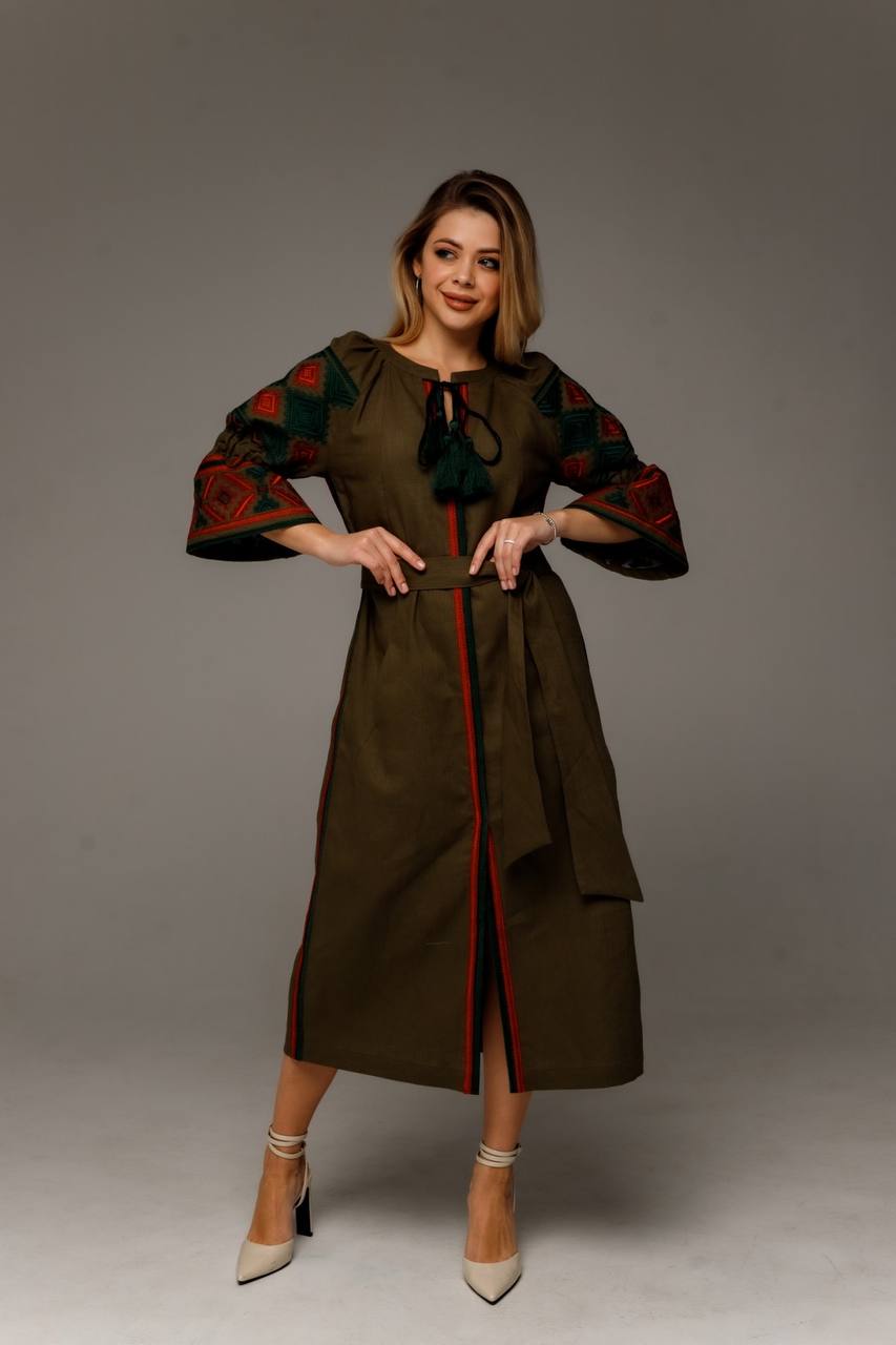 Жіноча вишита сукня Доля (хакі)