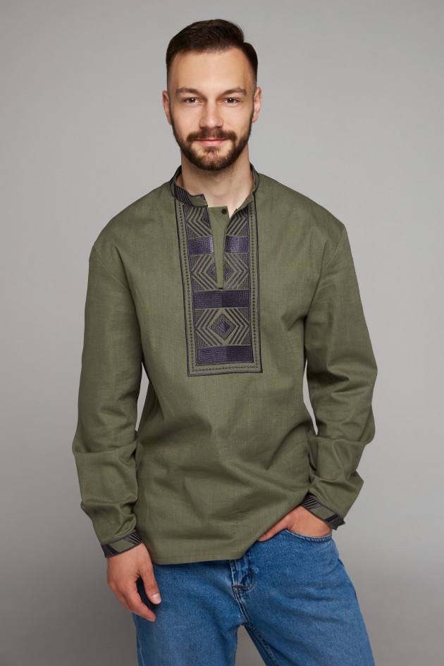 Чоловіча вишита сорочка Класика (хакі)
