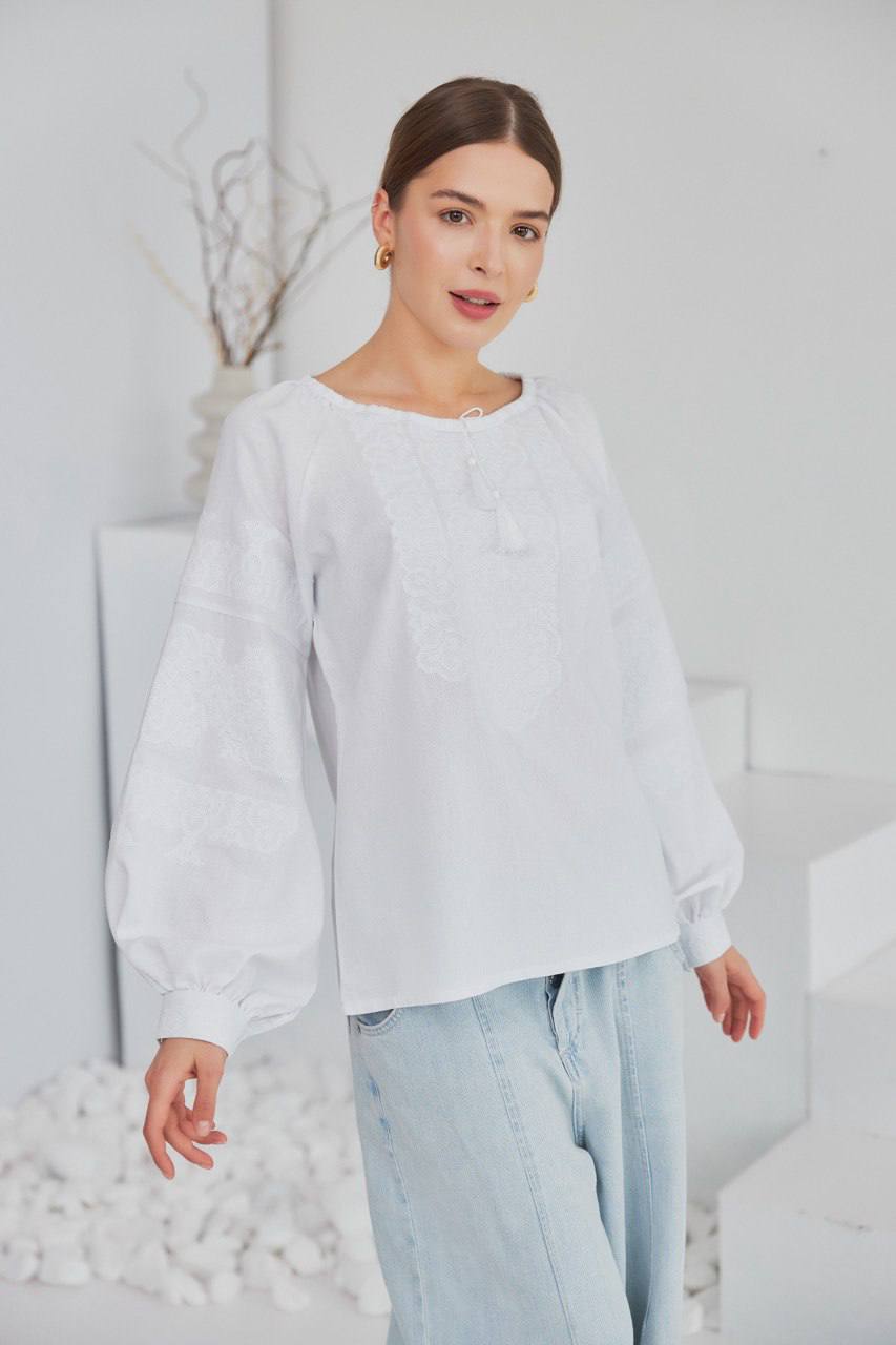 Жіноча вишита сорочка Козачка (біла по білому)