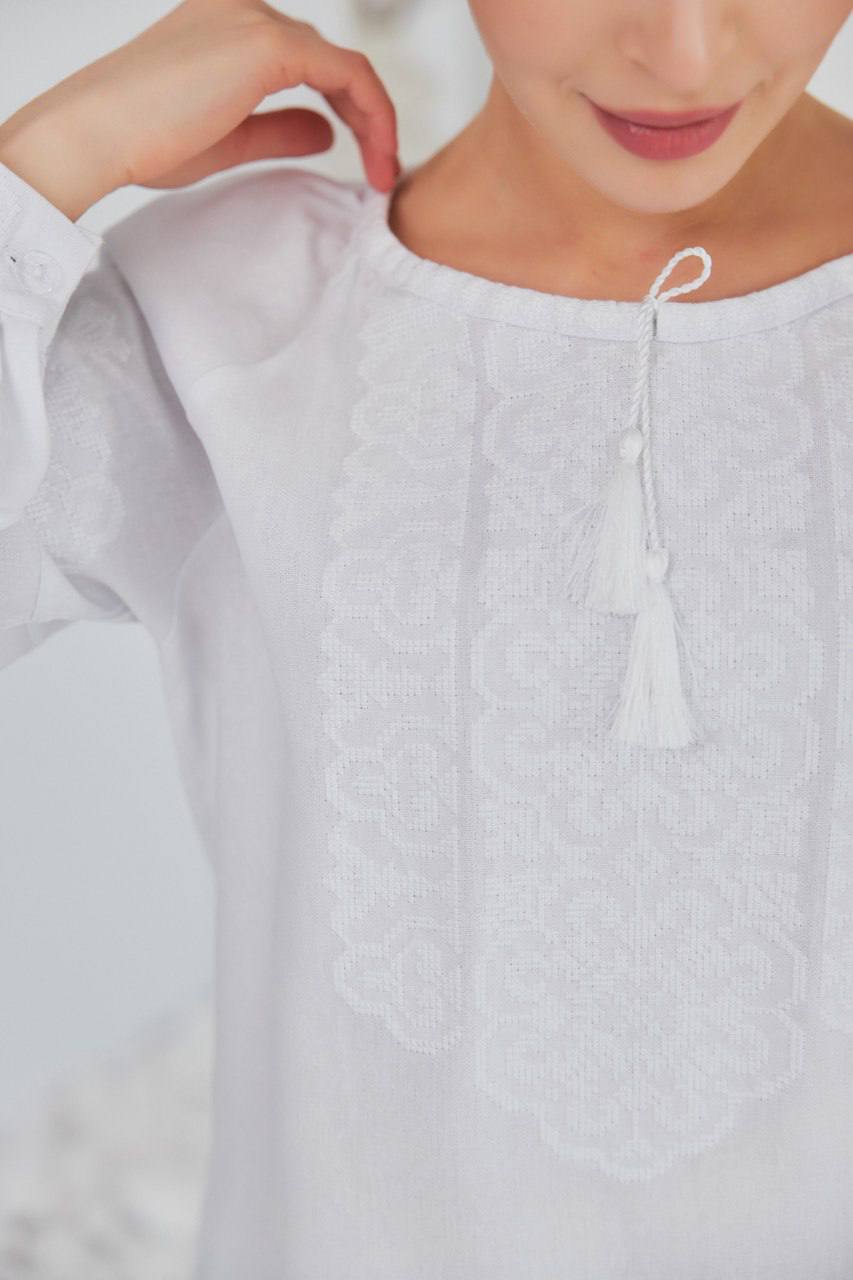 Жіноча вишита сорочка Козачка (біла по білому)