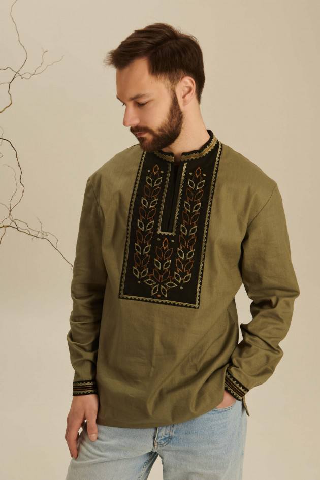 Чоловіча вишита сорочка Колос (хакі)