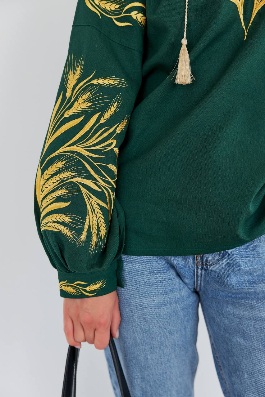 Жіноча вишиванка Колосся (зелена) hover image