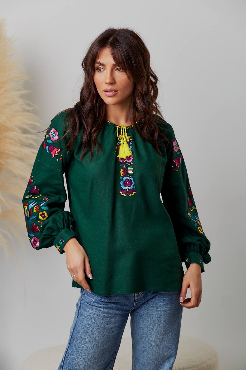 Жіноча вишиванка Гуцулка (зелена)