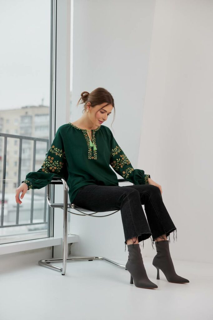 Жіноча вишита сорочка Подолянка (зелена)