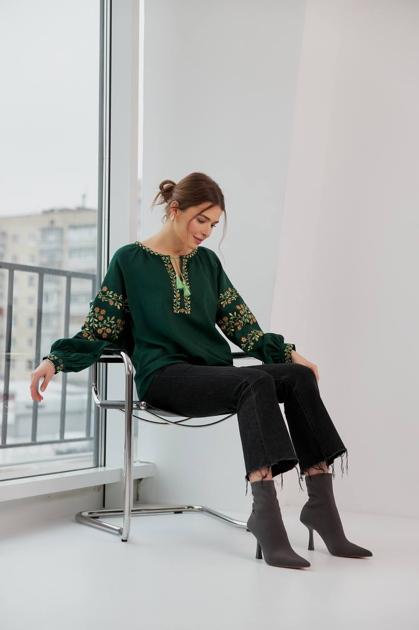 Жіноча вишита сорочка Подолянка (зелена)