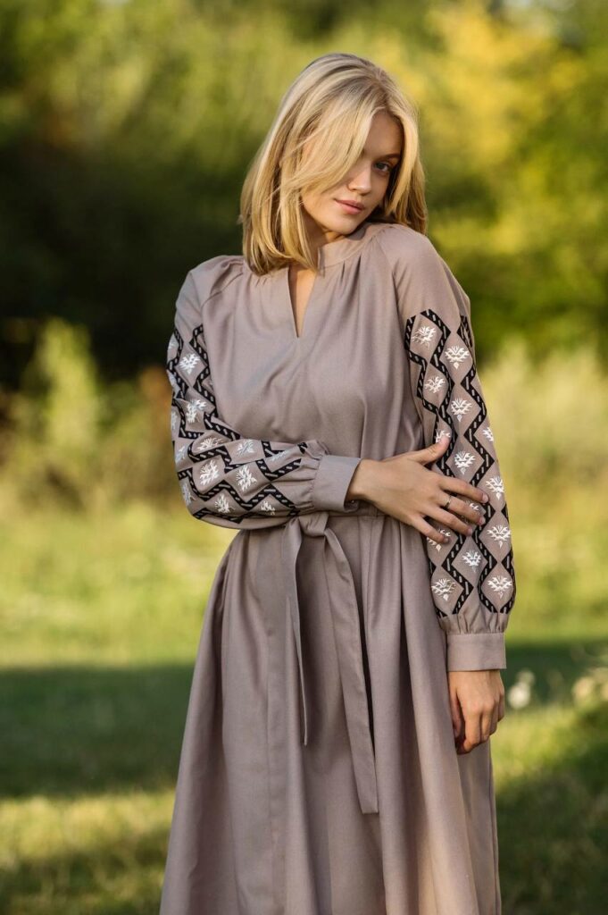 Жіноча вишита сукня Катря (мокко)