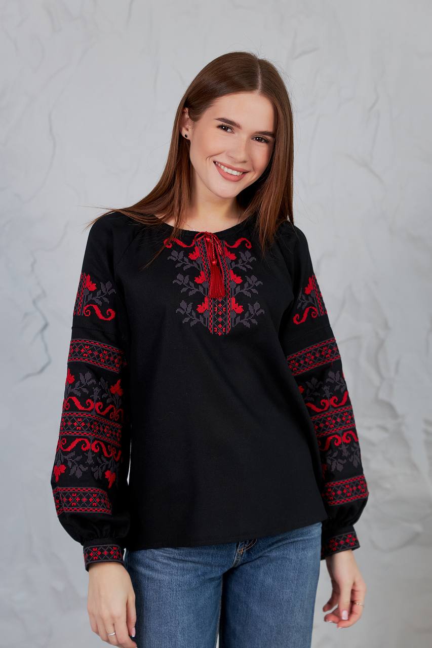 Жіноча вишиванка Стожари  (чорна)