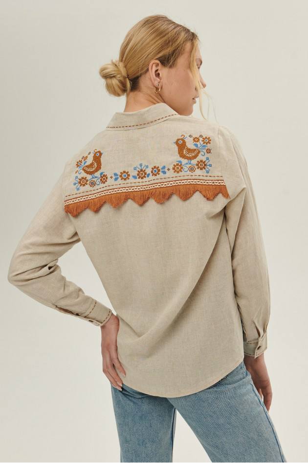 Жіноча вишиванка Сіла птаха (бежева) hover image