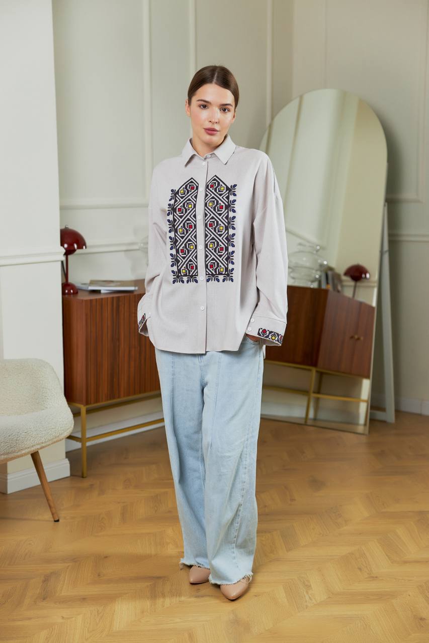 Жіноча вишиванка Серпанок (сіра)