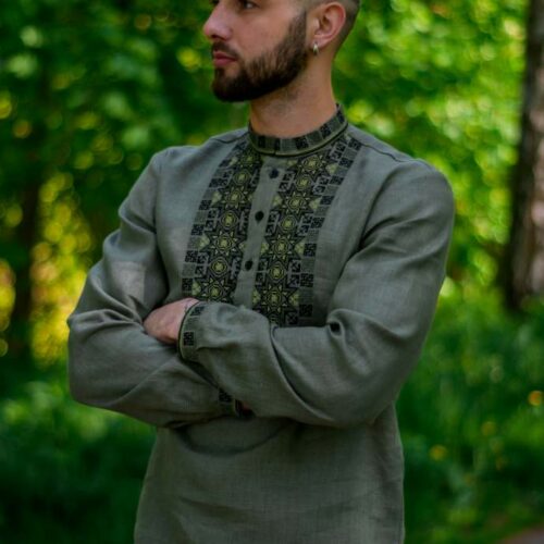Чоловіча вишиванка Зірка (хакі) - XS