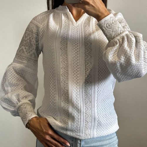 В’язана жіноча вишиванка Газдиня (біла) - 4XL