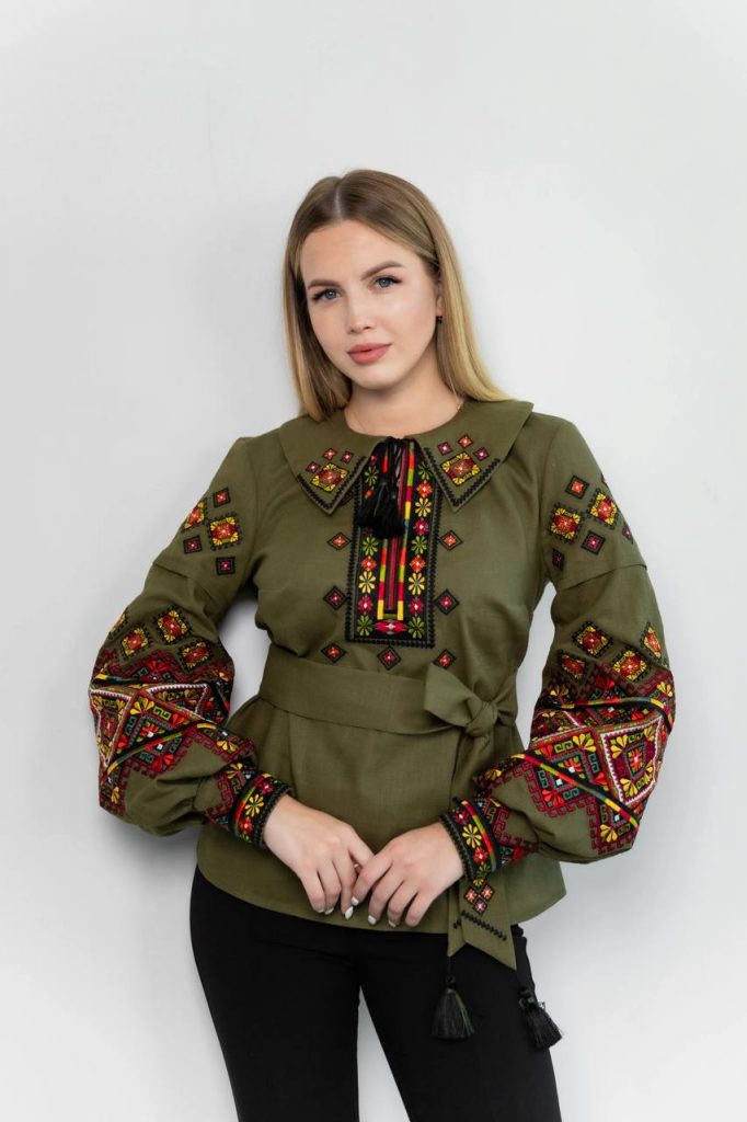 Жіноча вишита сорочка Карпатська (хакі)