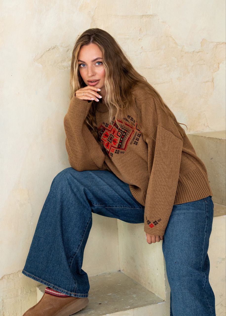 Джемпер Мрія (коричневий з червоним)