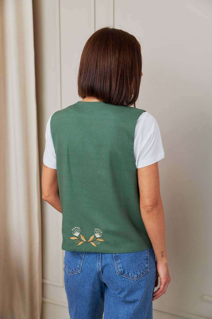 Жіноча вишита жилетка Дивоцвіт (зелена)