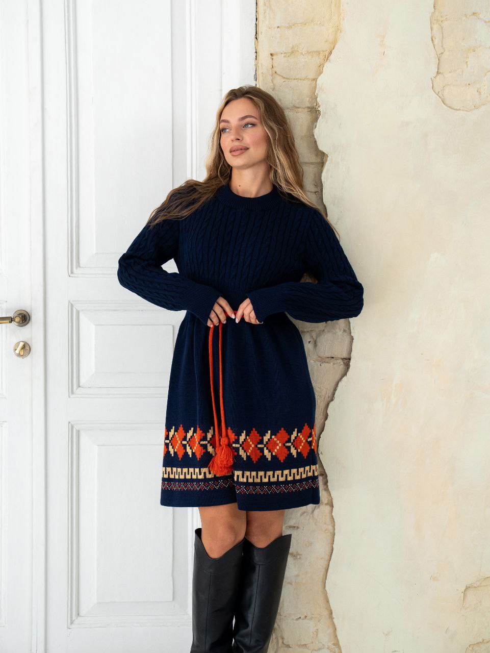 В’язана сукня Етно (темно-синя) hover image