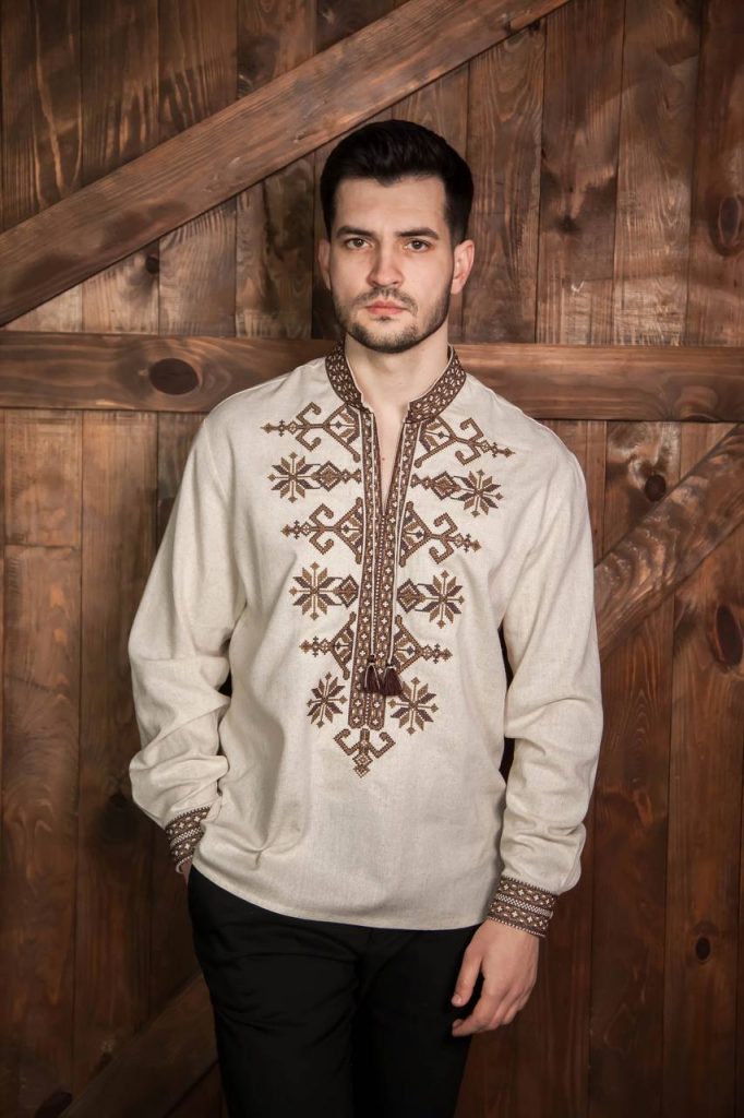 Чоловіча вишиванка Козацька (меланж- коричнева)