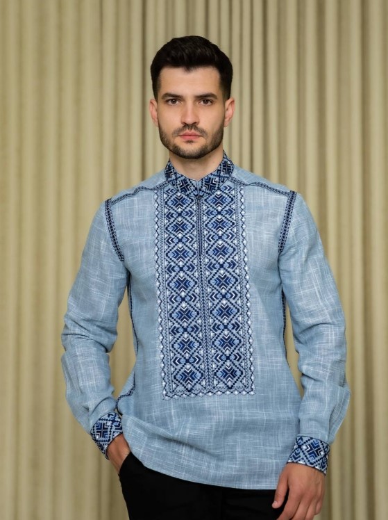 Чоловіча вишиванка Лаврін (блакитна з синім)