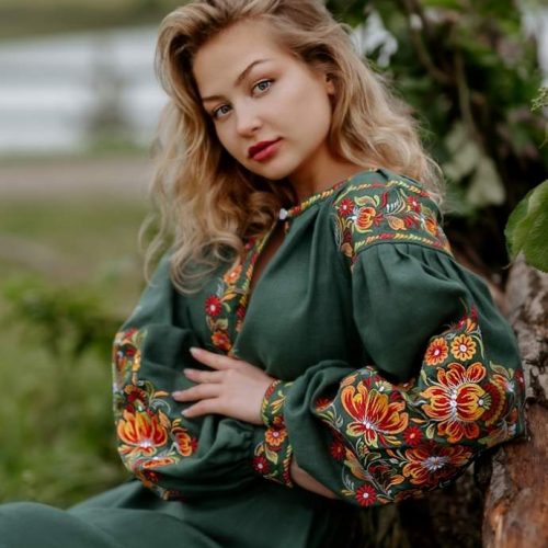 Жіноча вишита сукня Петриківка (смарагдова) - M