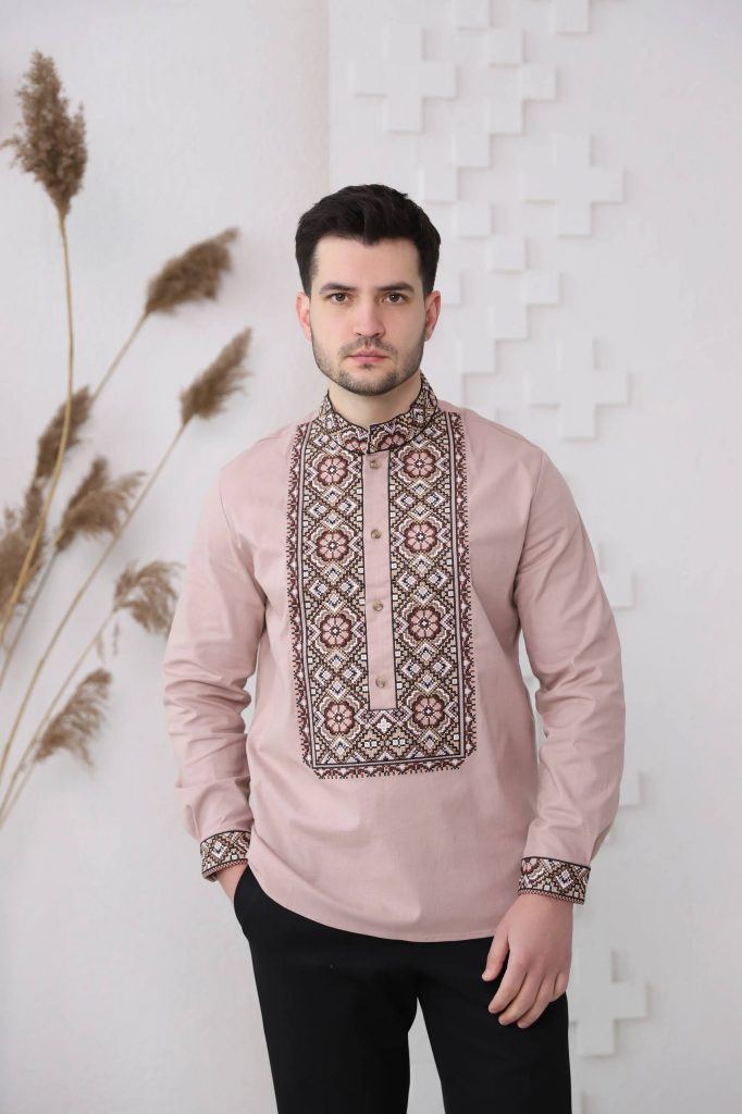 Чоловіча вишиванка Олекса (бежева т. з коричневим)