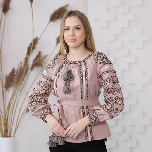 Жіноча вишиванка Олеся (бежева т.з коричневим) - 2XL