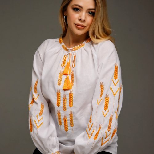 Жіноча вишиванка Золоті лани (біла ) - 2XL