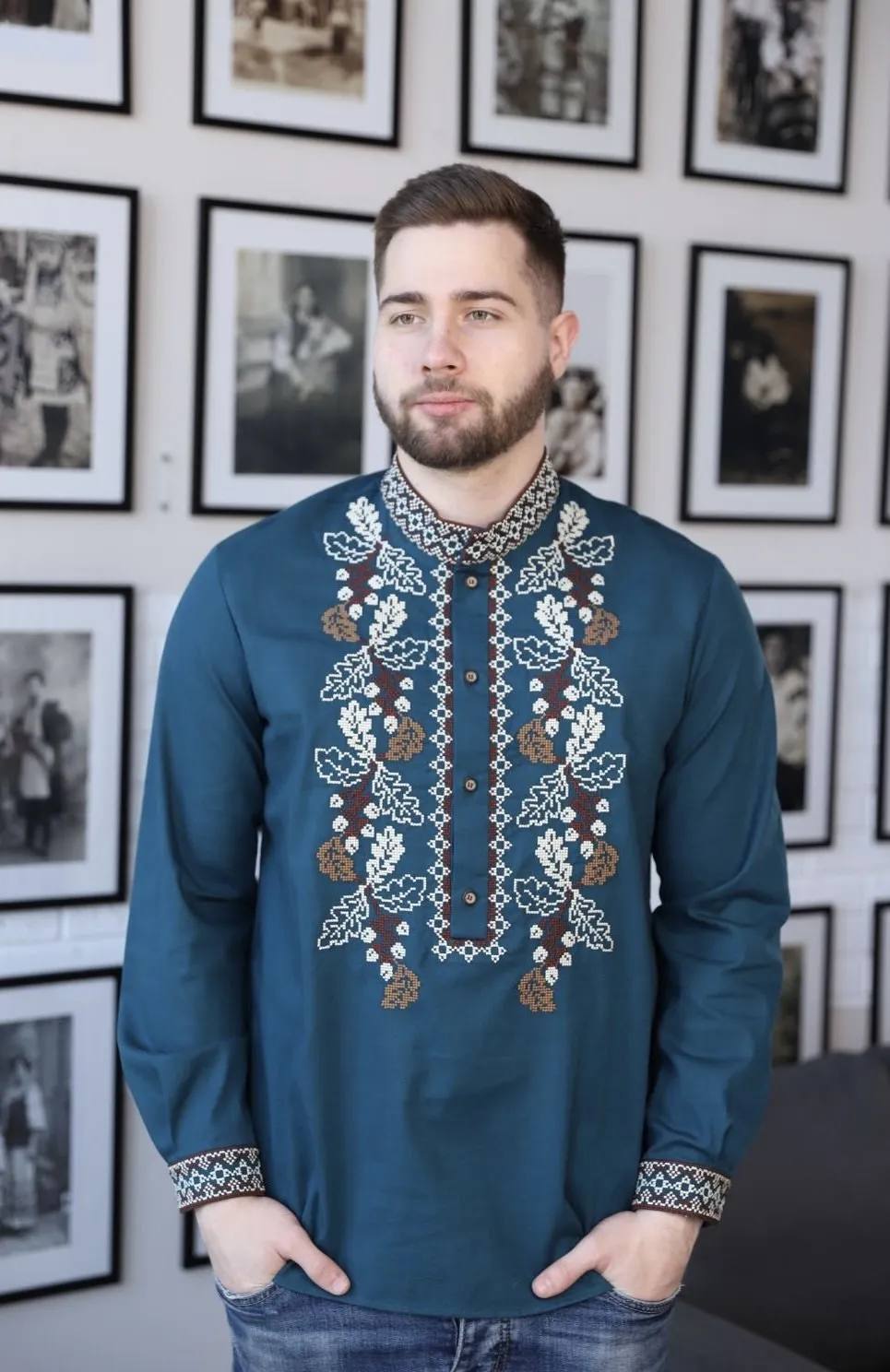 Чоловіча вишиванка Міць (смарагдова)