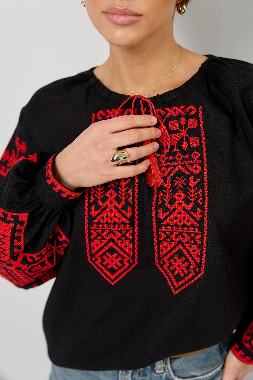 Жіноча вишиванка Оберіг (чорно-червона) hover image