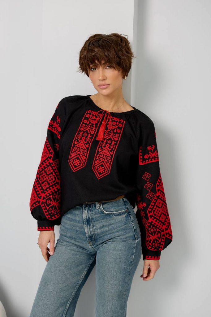 Жіноча вишиванка Оберіг (чорно-червона)
