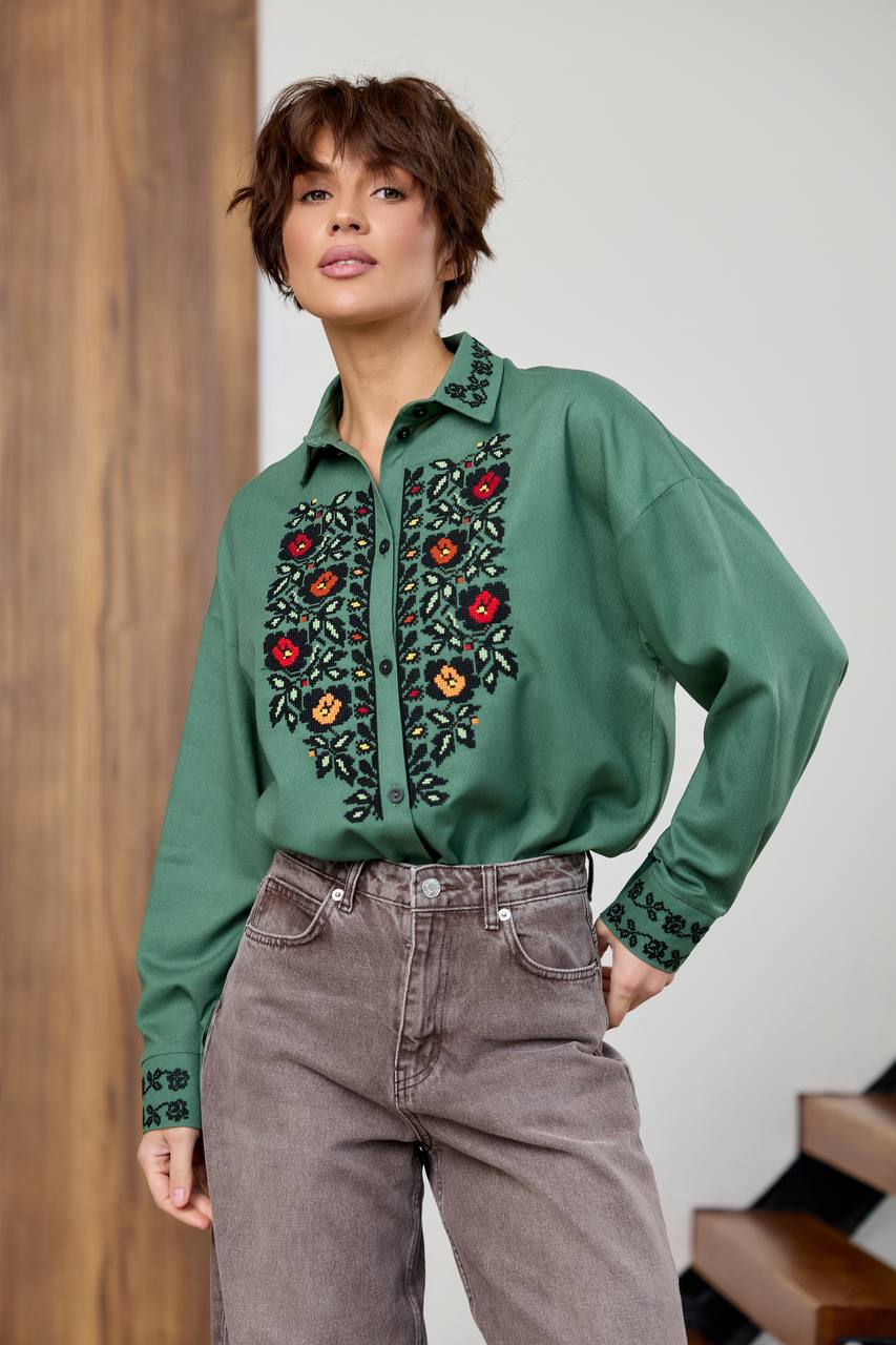 Жіноча вишиванка Трембіта  (хакі)