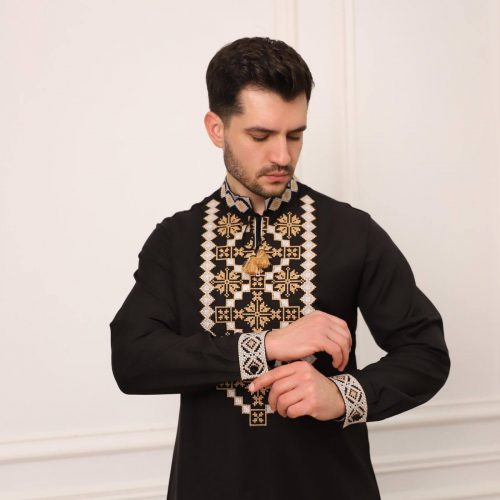 Чоловіча вишиванка Яромир (чорна з золотом) - 2XL