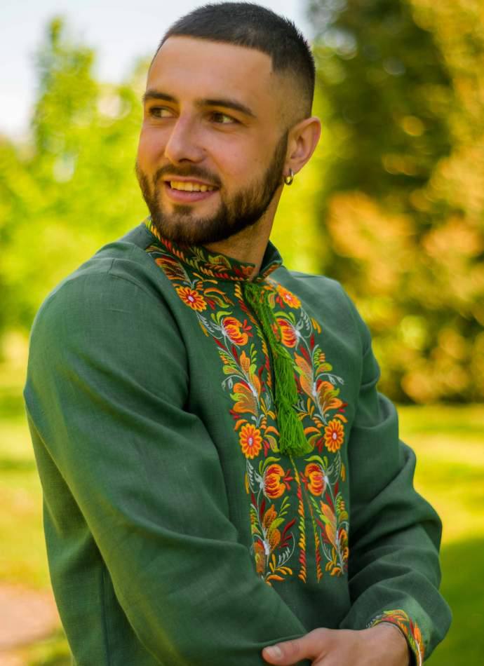 Чоловіча вишита сорочка Петриківка (смарагдова) hover image
