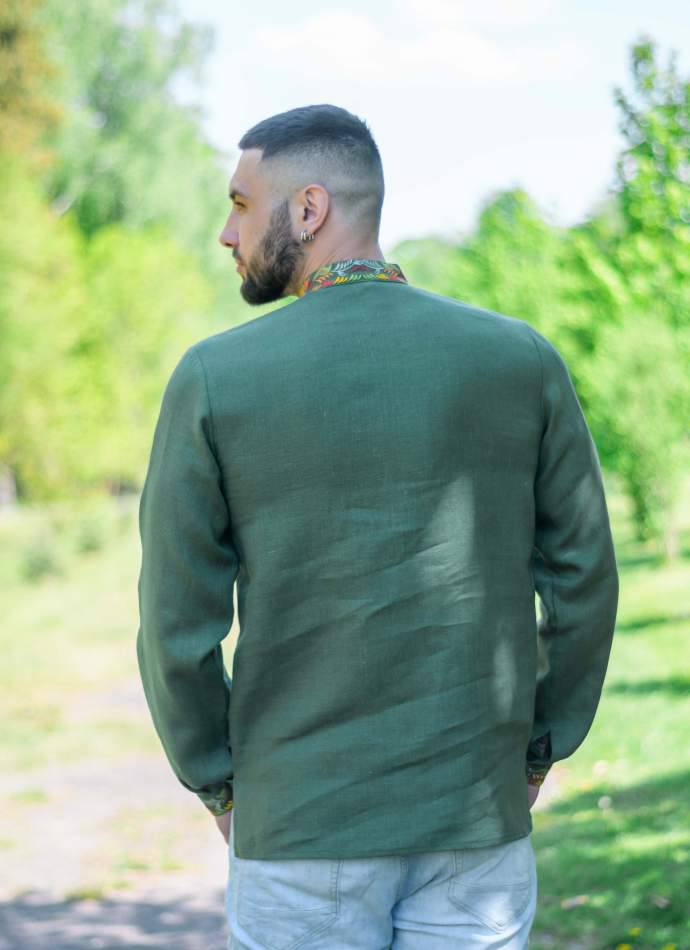 Чоловіча вишита сорочка Петриківка (смарагдова)