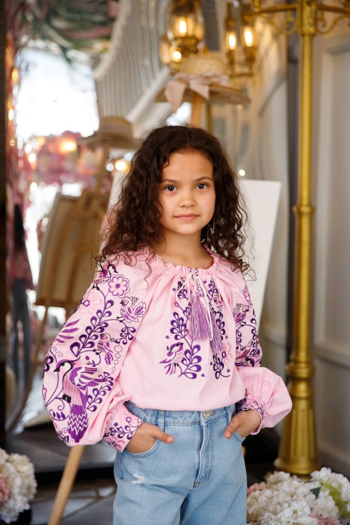 Вишиванка для дівчинки Зозулька (рожева з фіолетовим)