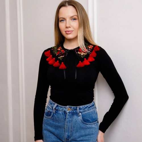 Вишитий комірець  (чорний з червоним)