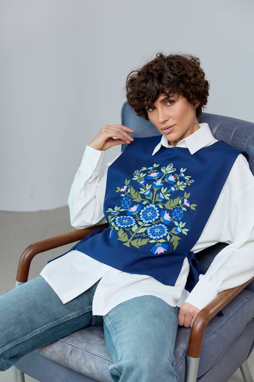 Жіноча вишита манішка Дерево життя  (синя )