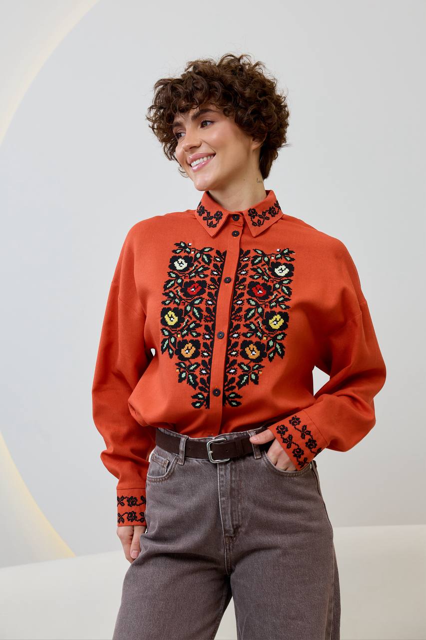 Жіноча вишиванка Трембіта (помаранчева)