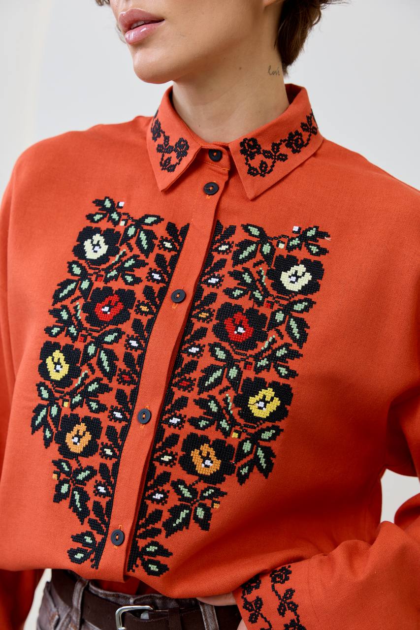 Жіноча вишиванка Трембіта (помаранчева) hover image