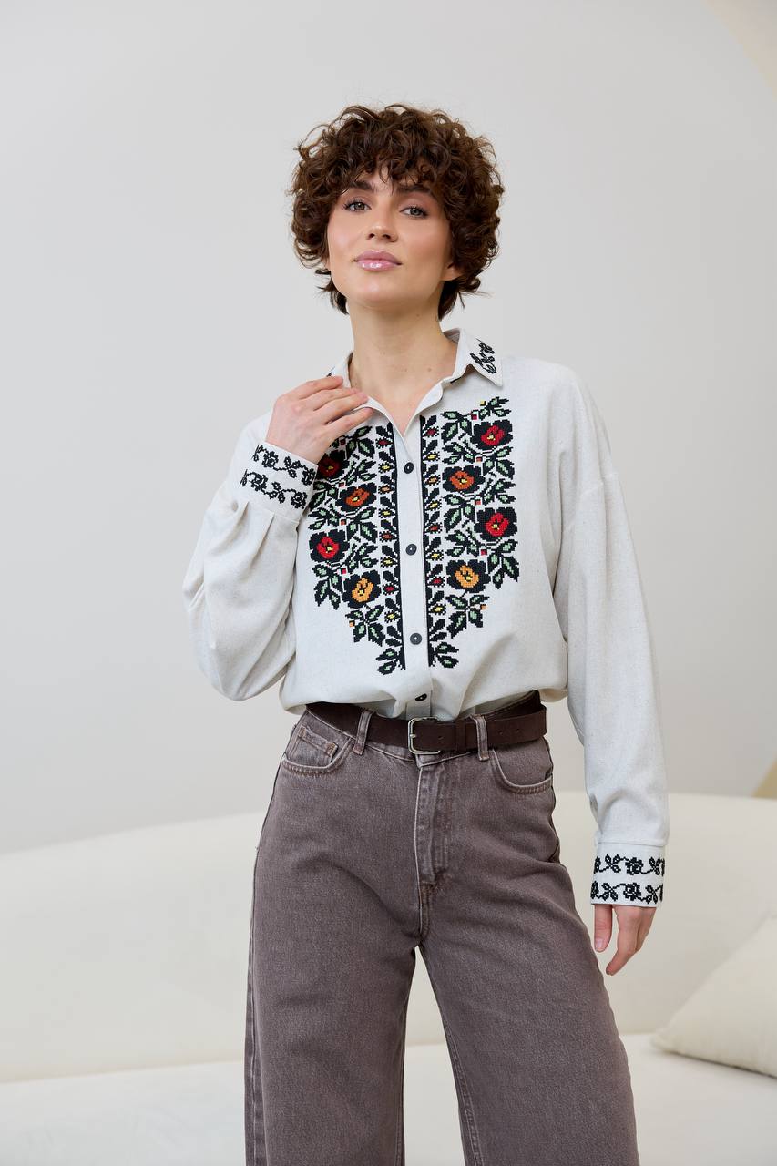 Жіноча вишиванка Трембіта (молочна)