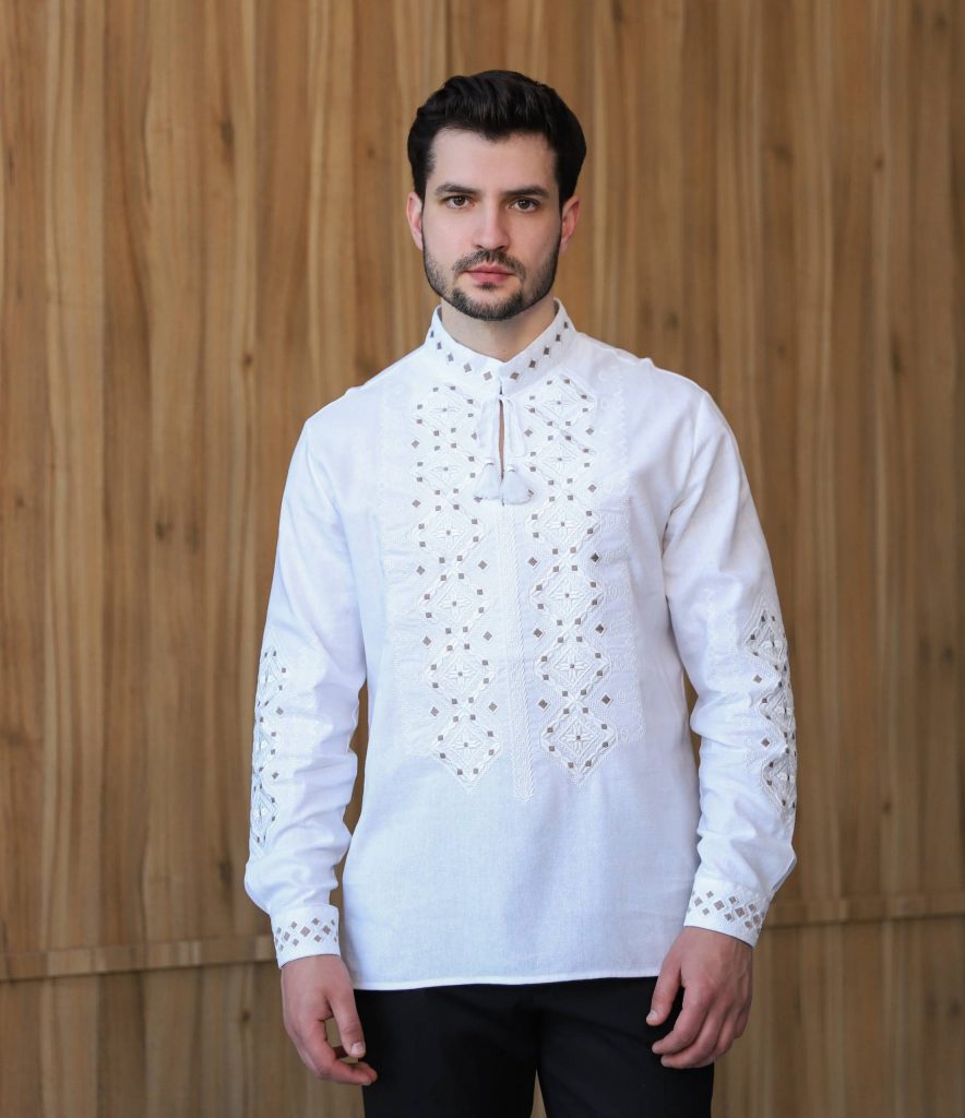 Чоловіча вишиванка Горгани (біла по білому)