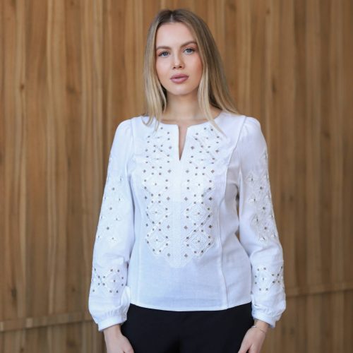 Жіноча вишиванка Горгани (біла по білому) - 2XL