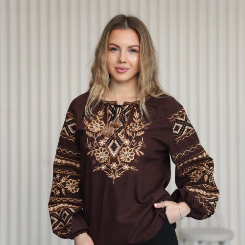 Жіноча вишиванка Ярослава  (шоколадна) - 2XL